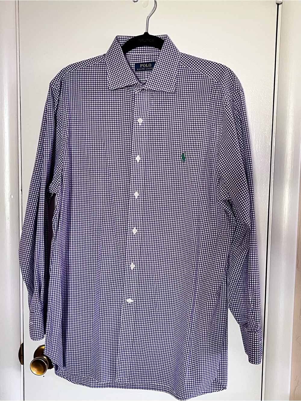 Ralph Lauren Purple Gingham Shirt with Green Polo Emblem